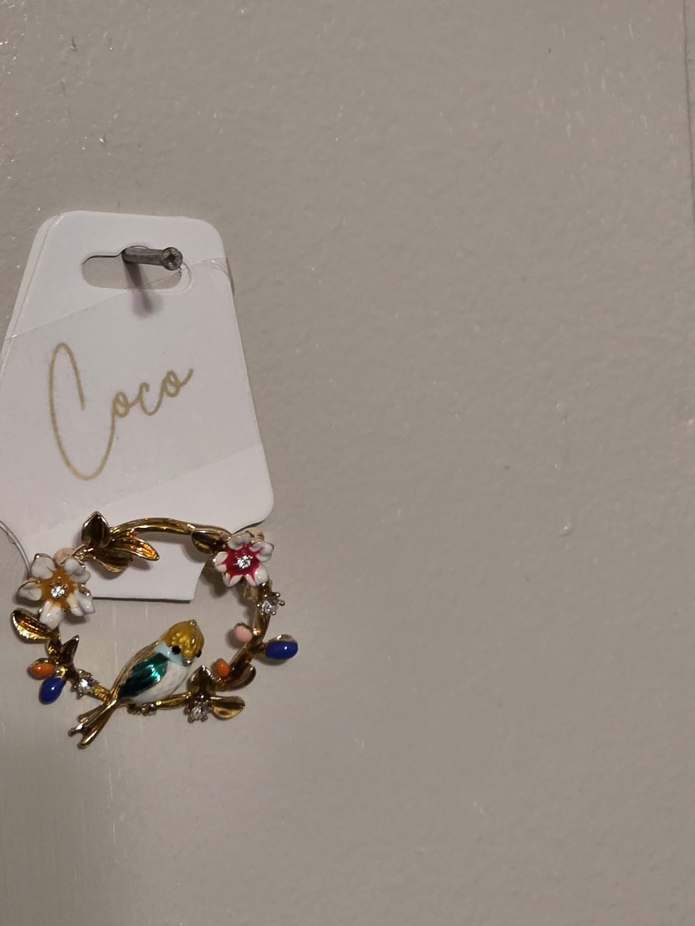 Coco Gold-Tone Floral Bird Brooch with Colorful Enamel Accents